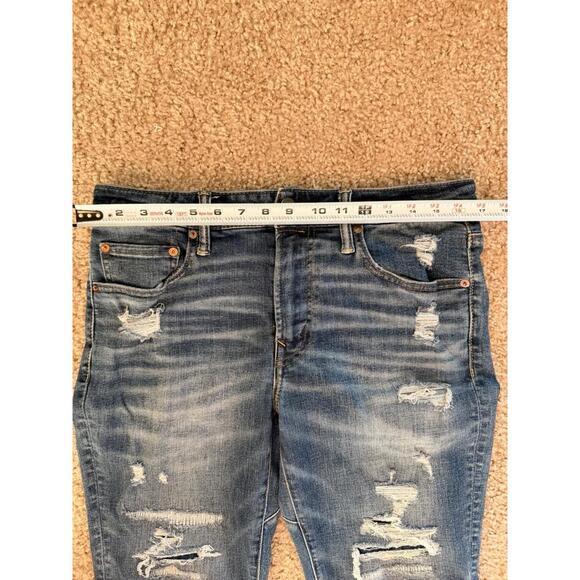 American Eagle Airflex+ Patched Ripped Slim Straight Jeans Men’s 32x32 Blue Dist - Picture 4 of 8